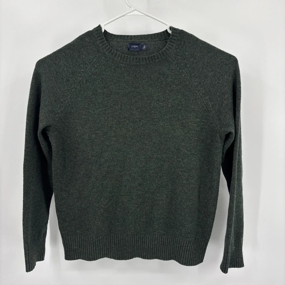 J‎ Crew Mens 100% Lambswool Sweater Large Crewneck Forest Green Pullover Wool